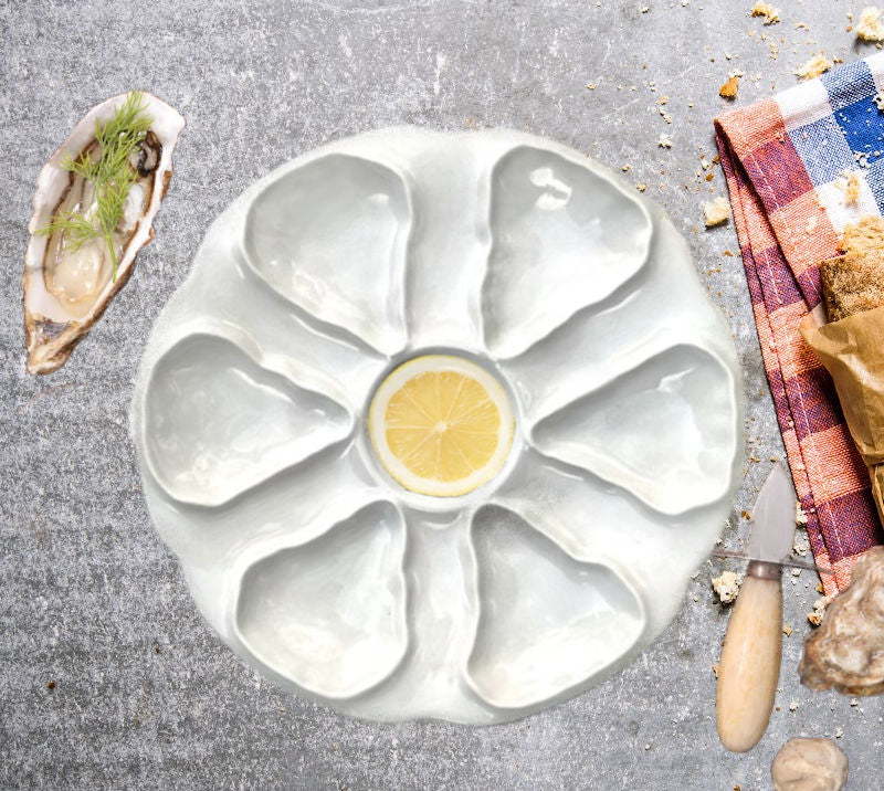 antique french oyster service, 19th century french porcelain, all-white oyster plates, scallop relief porcelain, french tableware, collectible porcelain, classic european porcelain, elegant oyster set, heirloom tableware, refined entertaining, antique serving set, vintage french porcelain