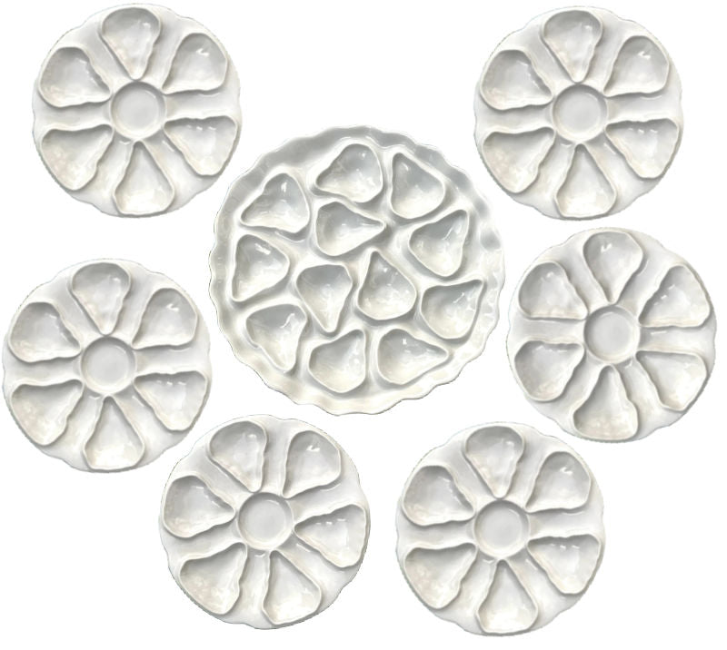 Rare set of antique French Majolica oyster plates and master platter