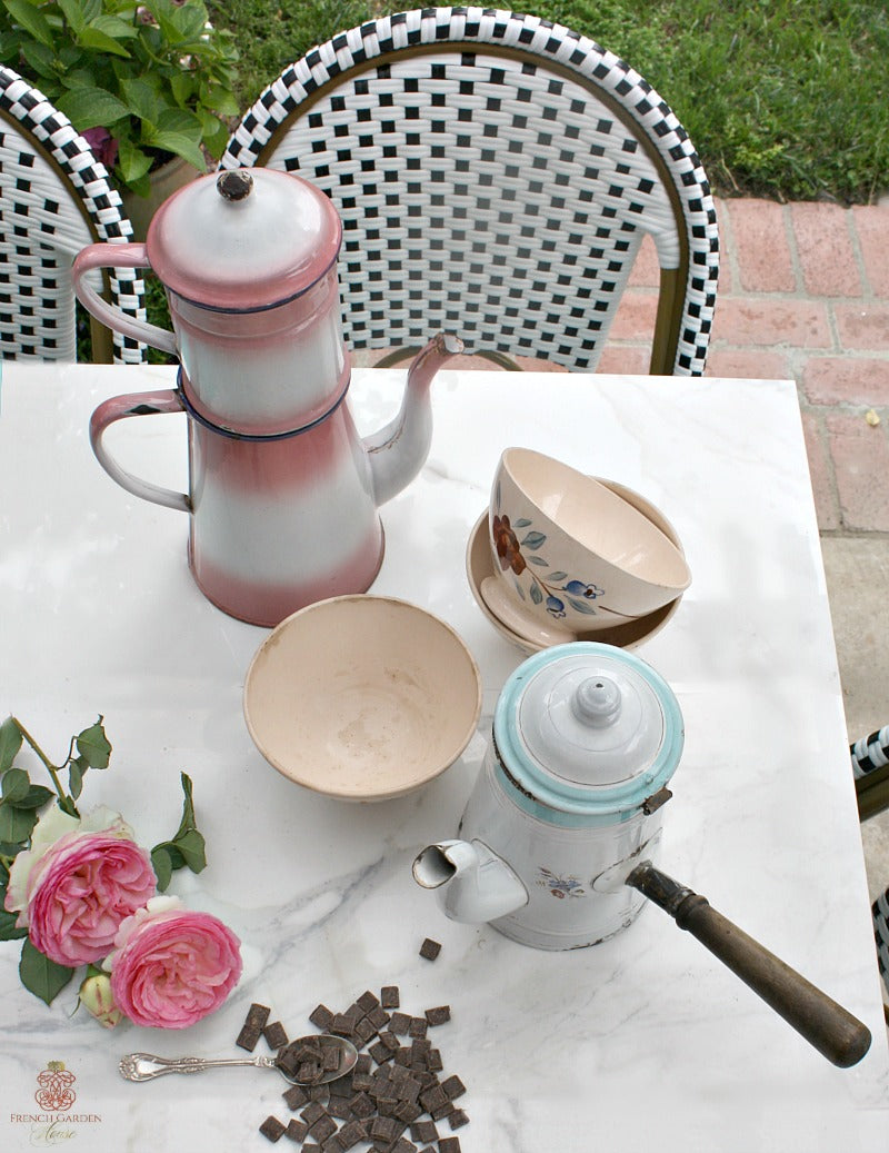 Antique 19th Century French Enamelware Pink Cafetiere