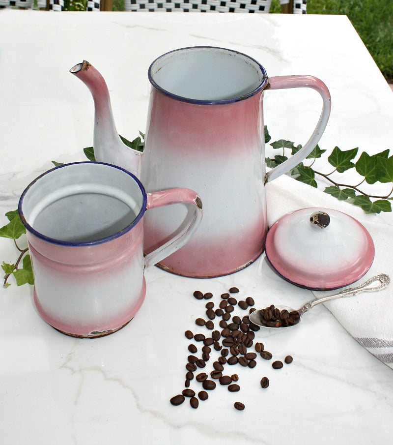 Antique 19th Century French Enamelware Pink Cafetiere