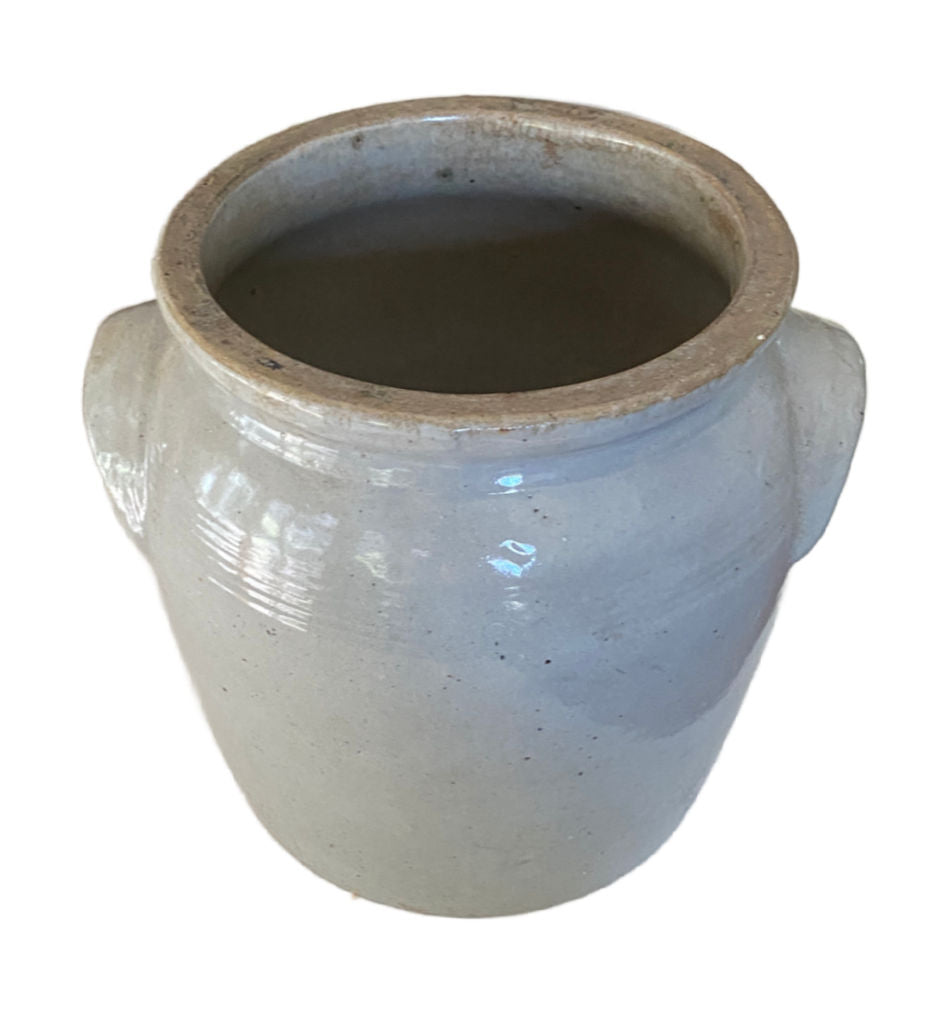 Antique French Provincial Glazed Earthenware Crock with Scalloped Handles