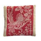 Antique French ticking lavender sachet pillow with woven rococo shell and floral design