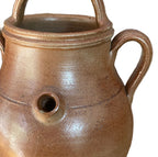 Antique French terracotta oil jar showing original front spout and incised 5