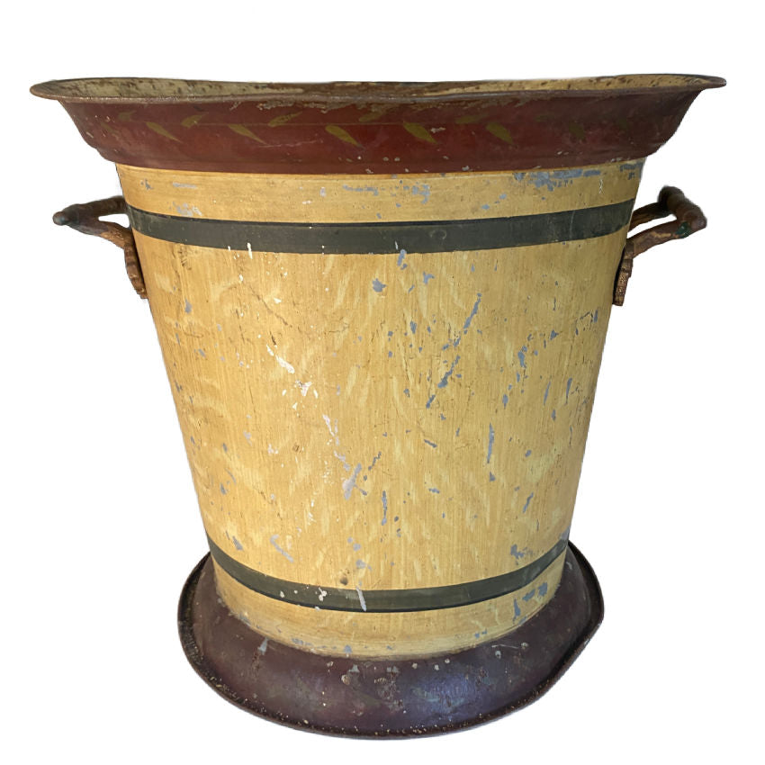 Antique French tole cachepot faux bois wine cooler garden planter