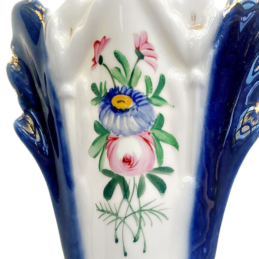 19th century vieux Paris Porcelain vase with pink and blue flowers