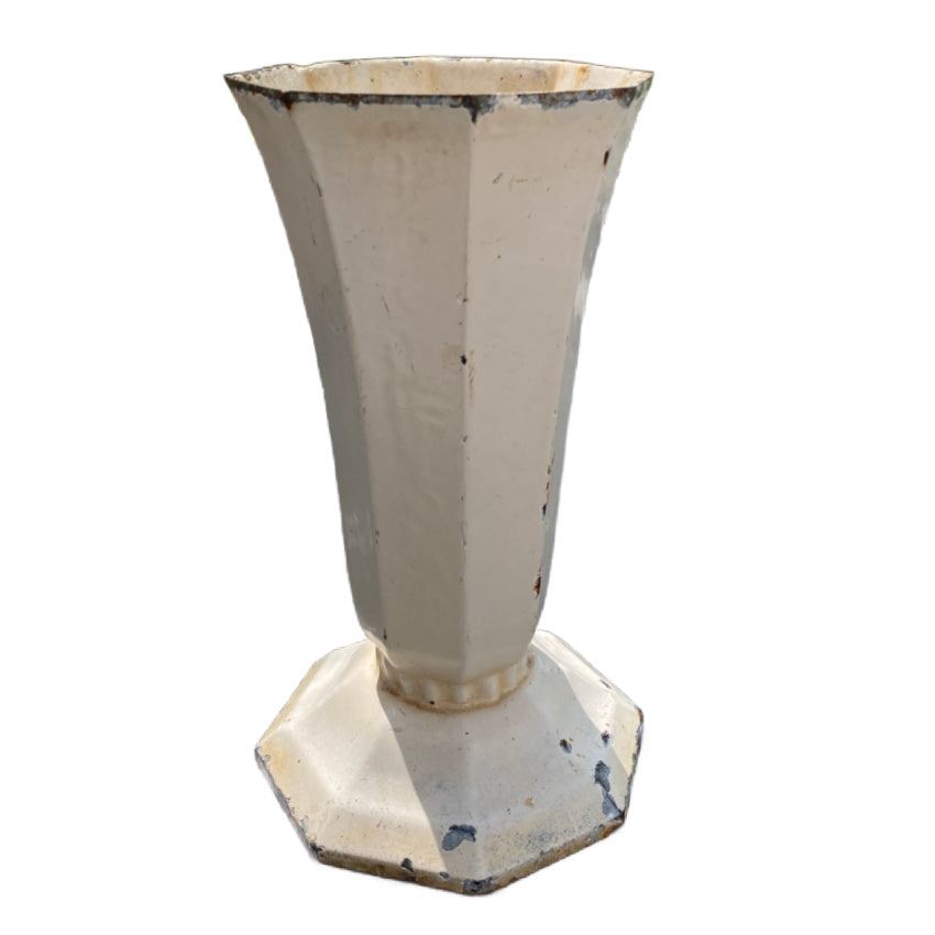 Large antique French cast iron cream-enameled Art Deco memorial vase urn, decorative collectible