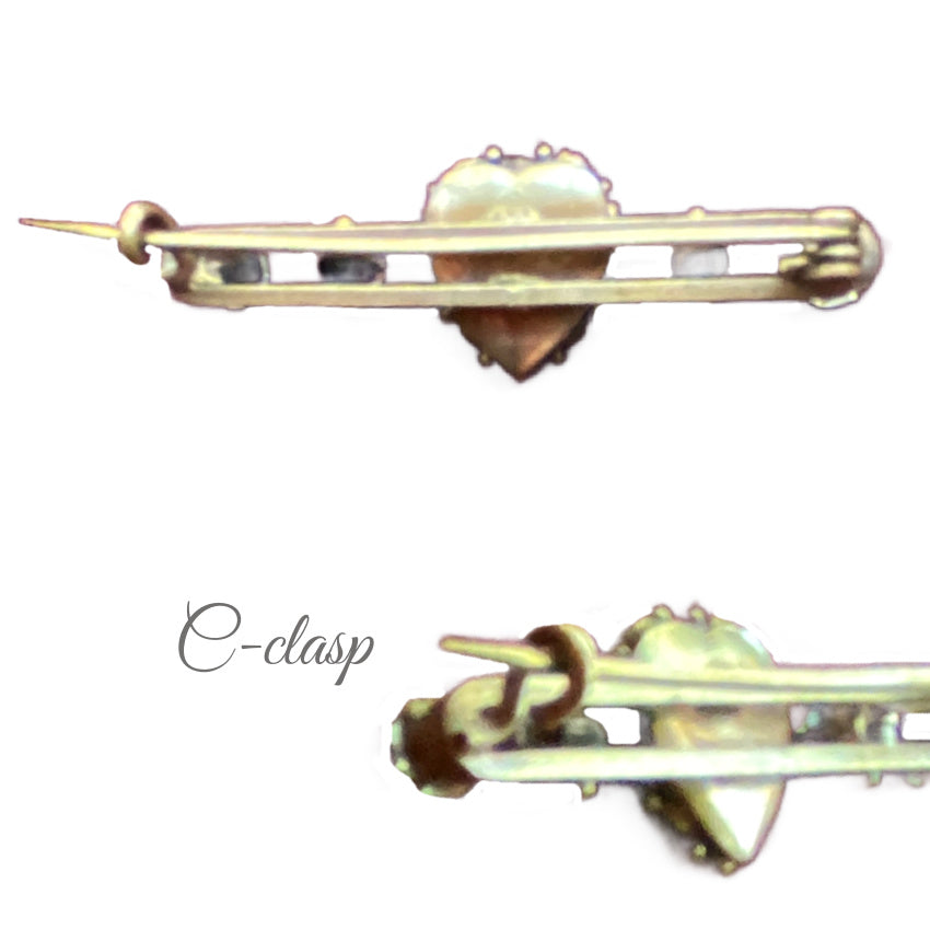 Antique Gold and Paste Bar Pin with Sapphire-Blue Heart