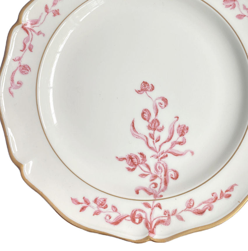 Antique Hand Painted Limoges Plates Pink Flower Designs Set of 4