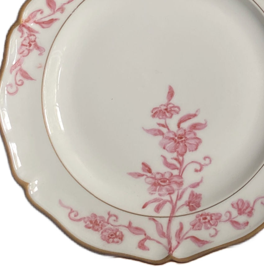 Antique Hand Painted Limoges Plates Pink Flower Designs Set of 4