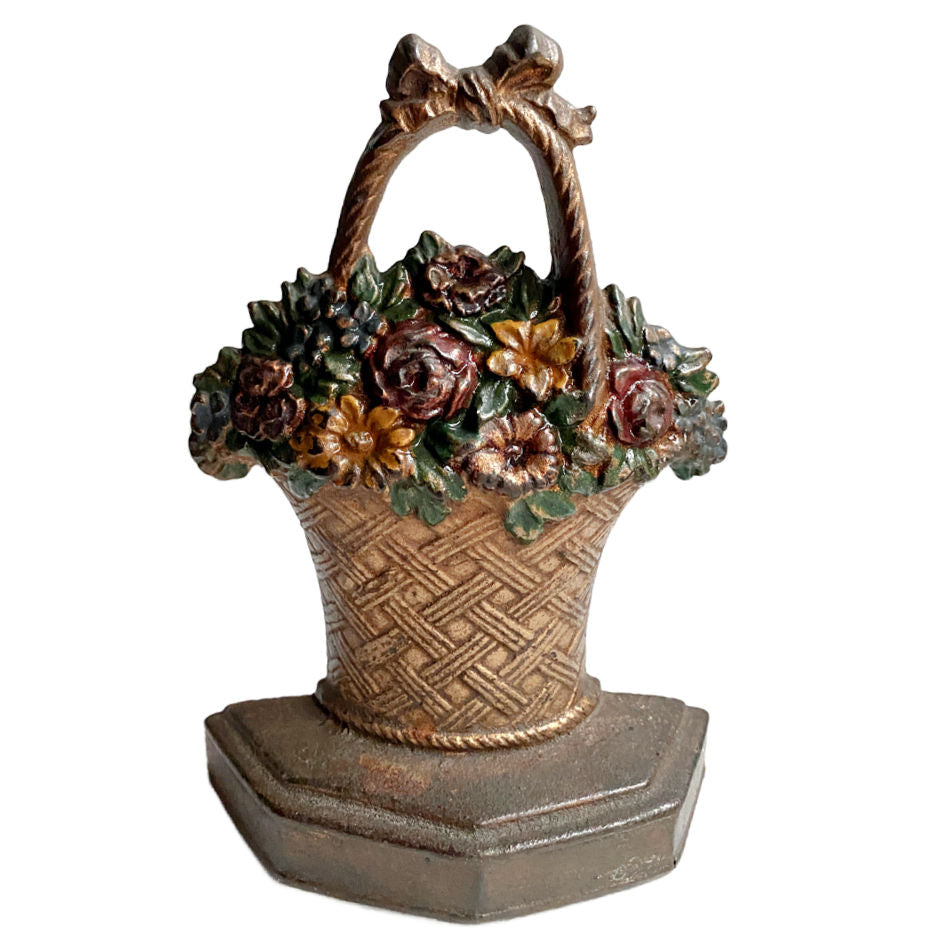 Antique Hubley No. 42 cast iron doorstop in dark gold red and deep green