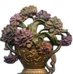 Antique American floral urn doorstop with aged painted finish detail