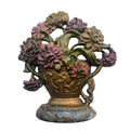 Collectible Antique Hubley zinnia doorstop with plum and gold painted finish