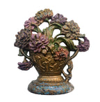 Collectible Antique Hubley zinnia doorstop with plum and gold painted finish