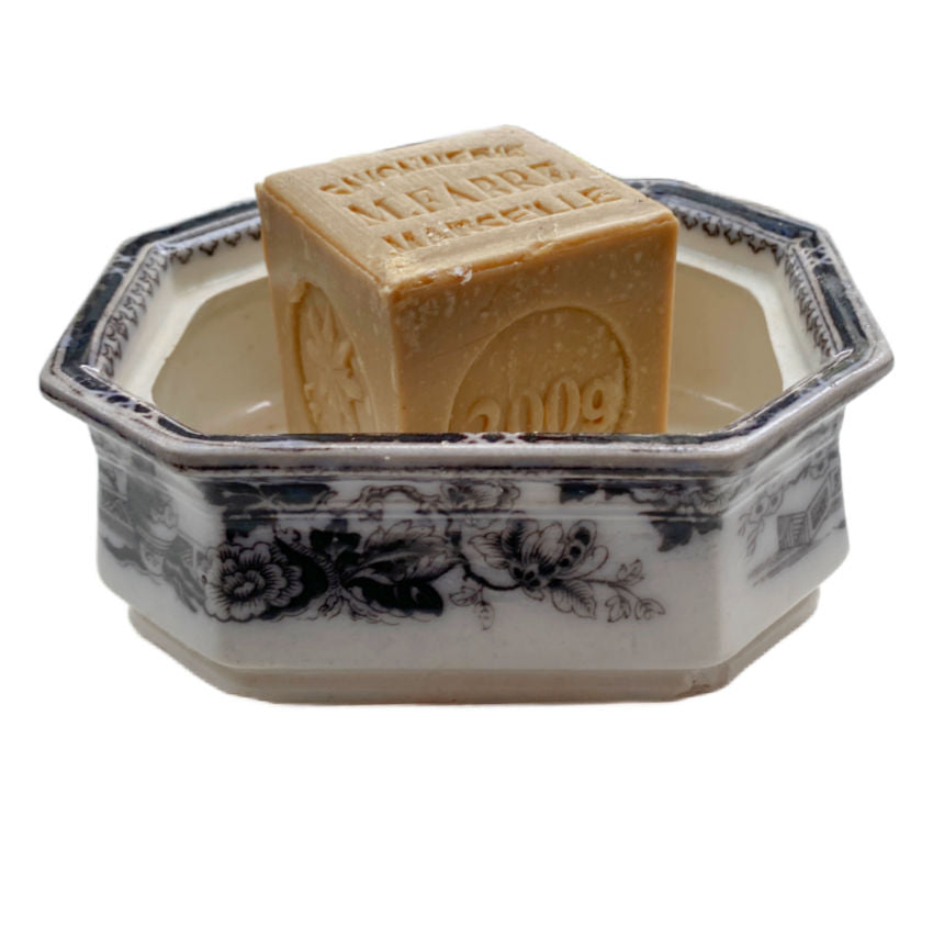 Antique Ironstone Soap Dish with Mulberry Black Design