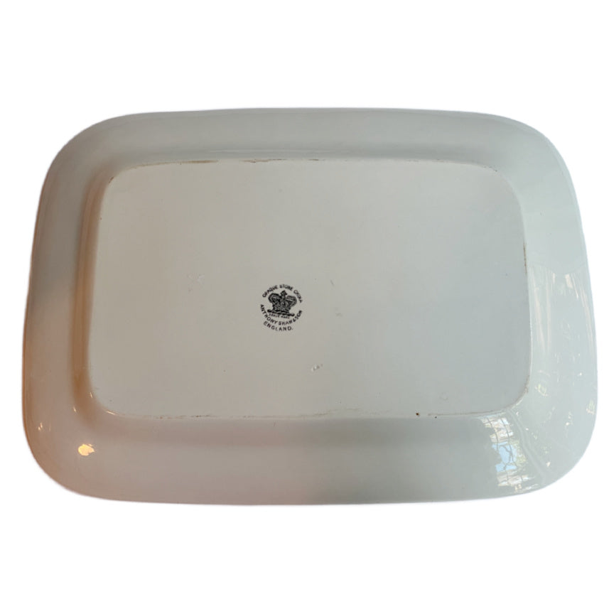 Antique English ironstone, Victorian platter, Anthony Shaw & Son, pink floral ironstone, wheat motif, Burslem ceramics, “Opaque Stone China,” luxury tabletop, decorative serving platter, collectible English tableware