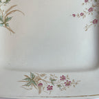 Elegant antique English Staffordshire  ironstone platter, made in the 1880's, with delicate pink flowers & wheat stalks. Large “Opaque Stone China” collectible for display.