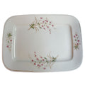 Elegant antique English Staffordshire  ironstone platter, made in the 1880's, with delicate pink flowers & wheat stalks. Large “Opaque Stone China” collectible for display.
