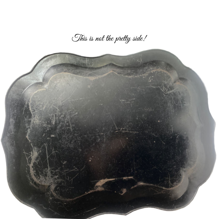 Antique Large Hand Painted Floral Tole Tray Statement Piece