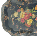 oversized antique metal tray romantic bouquet hand painted floral design