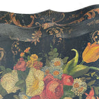 collectible antique floral tole tray richly detailed painterly bouquet garden flowers gilt painted details on rim