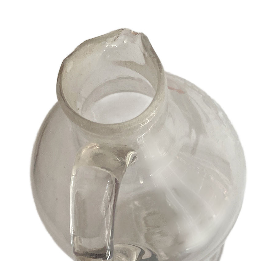 Antique Mary Gregory Glass Decanter – Hand-Painted White Enamel Girl, Mouth-Blown with Pontil, Applied Handle & Stopper
