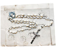 Antique mother of pearl rosary lustrous beads sterling silver cross heart center