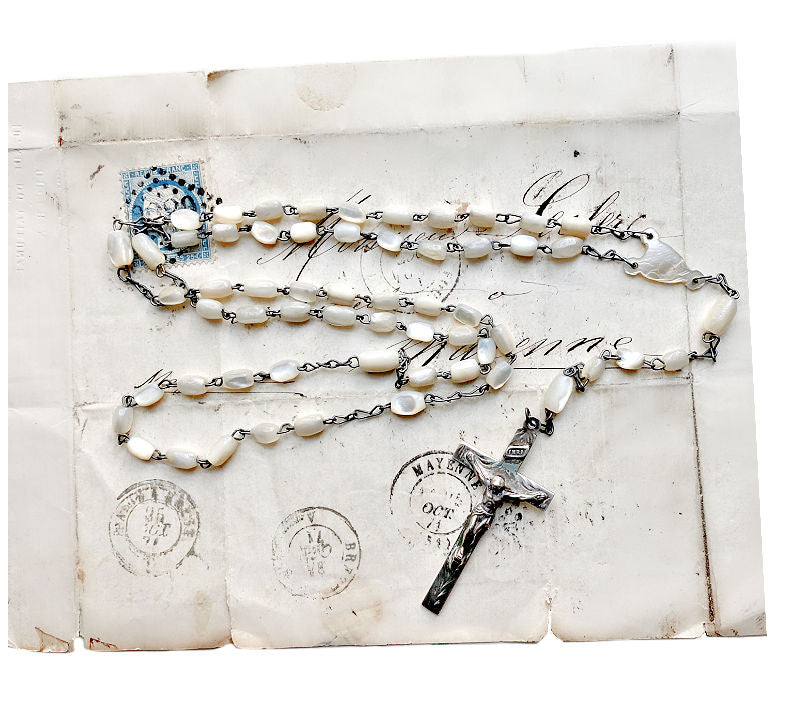 Antique Mother of Pearl Rosary with Sterling Cross