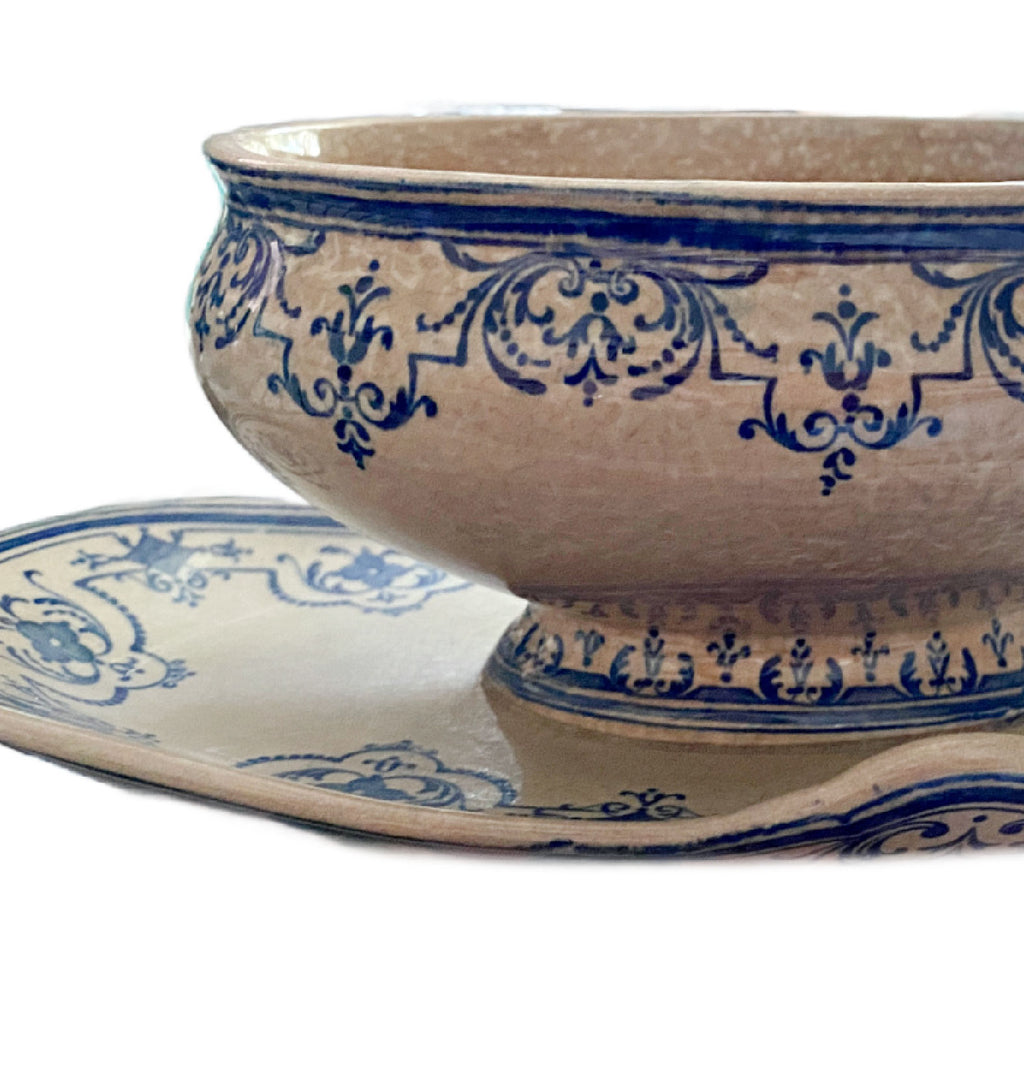 Antique Moustiers faience sauce boat