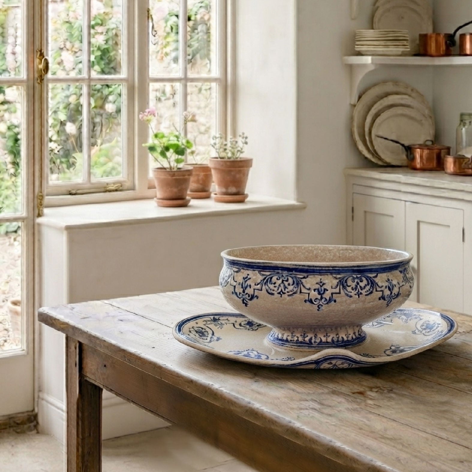 Antique Moustiers Faience Sauce Boat Blue French Pottery