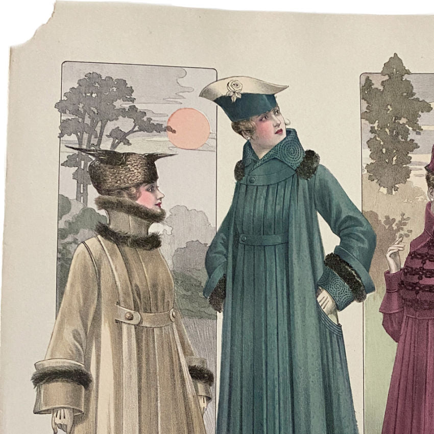 Antique Parisian La Femme Chic Chromolithograph Fashion Print Hiver 1916-Pl.12