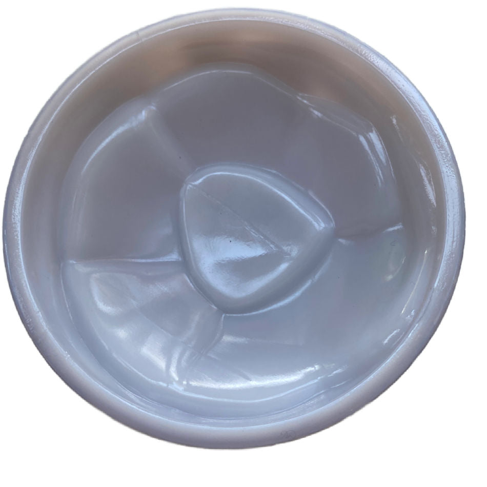 Antique French opaline glass covered bowl in rare lilac lavender shade inside lid view