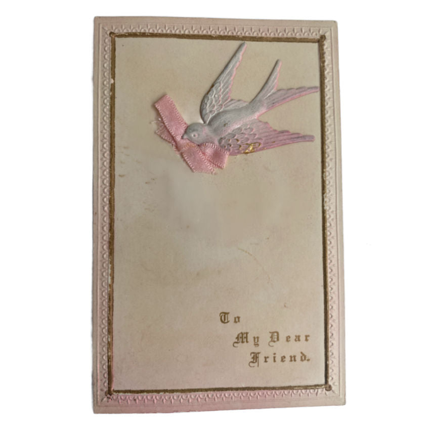 Antique Postcard with Pink Bird To My Dear Friend