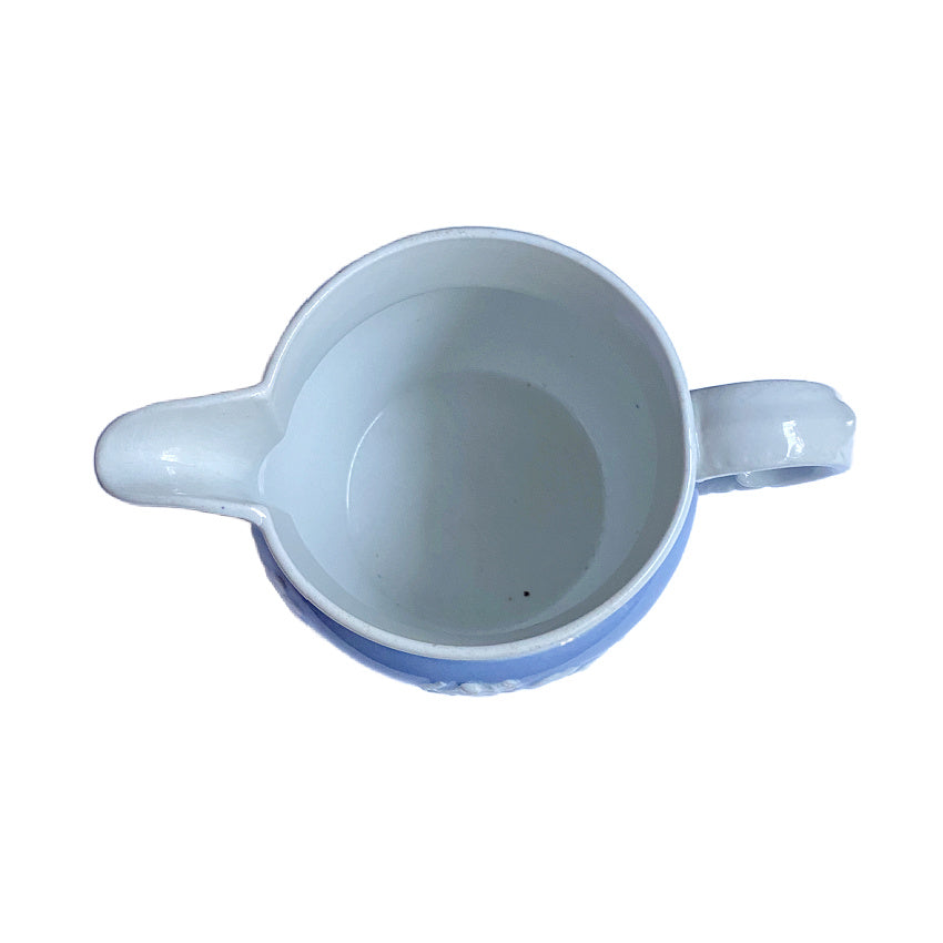 Staffordshire pearlware, Chetham and Woolley, English pearlware jug, Regency pottery, neoclassical pitcher, jasperware relief, antique English ceramics, 19th century pottery, blue pearlware jug, classical relief pottery