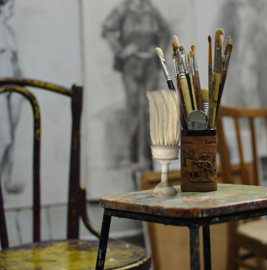 Antique Round Brush with Painted Handle