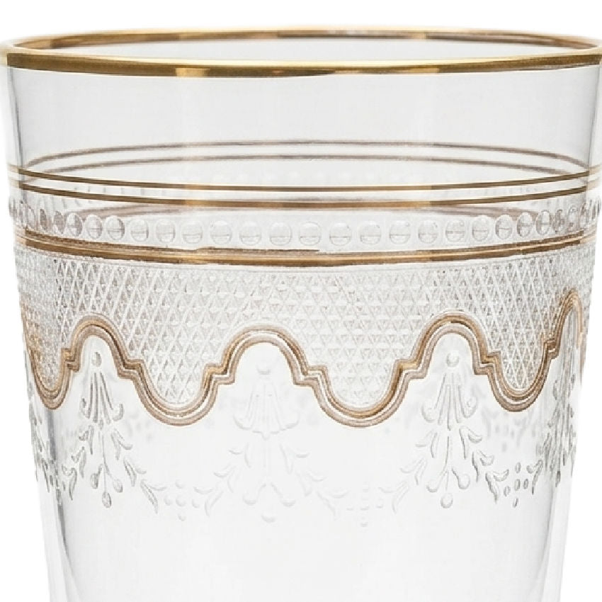 Close view antique Saint-Louis glass tumbler clear crystal detail