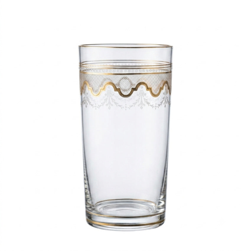 French gilt crystal glasses Louis XVI revival geometric etched band gorgeous fine  high quality