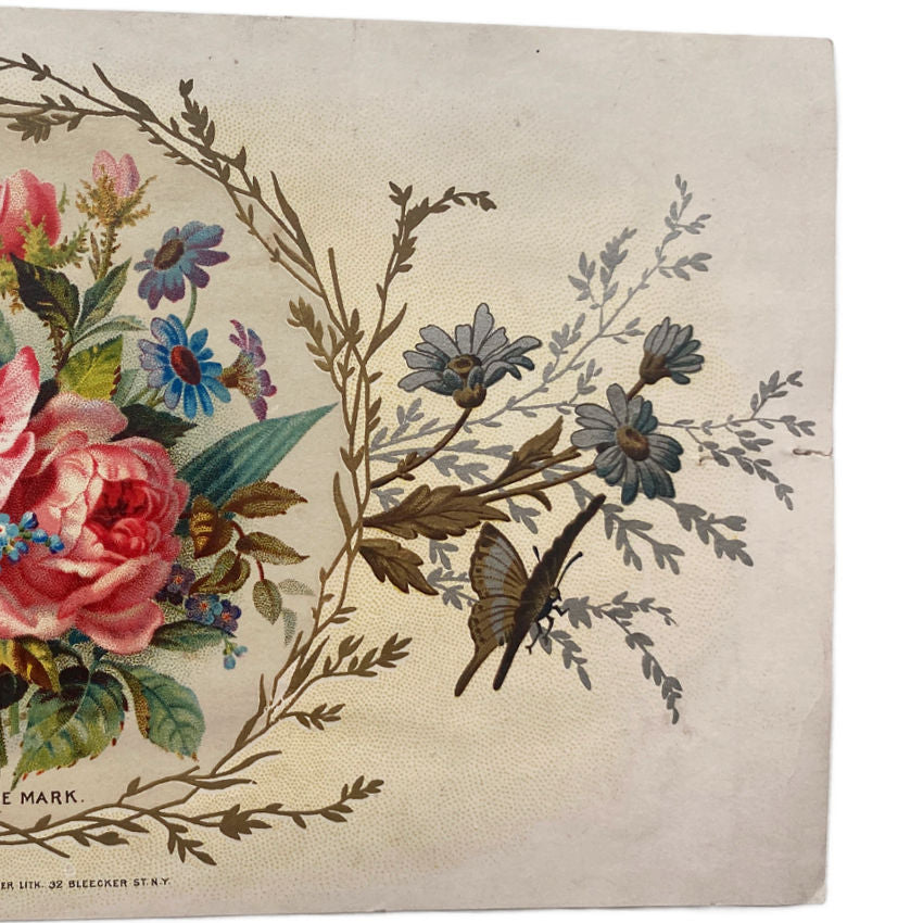 Antique Schumacher Lithograph Label with Roses and Birds