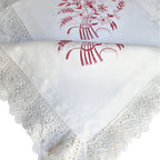 From an aristocratic trousseau, magnificent set of 6 napkins evokes the splendor of the Belle Époque-double embroidery of a noble crowned monogram and flowers.