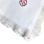 From an aristocratic trousseau, magnificent set of 6 napkins evokes the splendor of the Belle Époque-double embroidery of a noble crowned monogram and flowers.