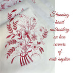 From an aristocratic trousseau, magnificent set of 6 napkins evokes the splendor of the Belle Époque-double embroidery of a noble crowned monogram and flowers.