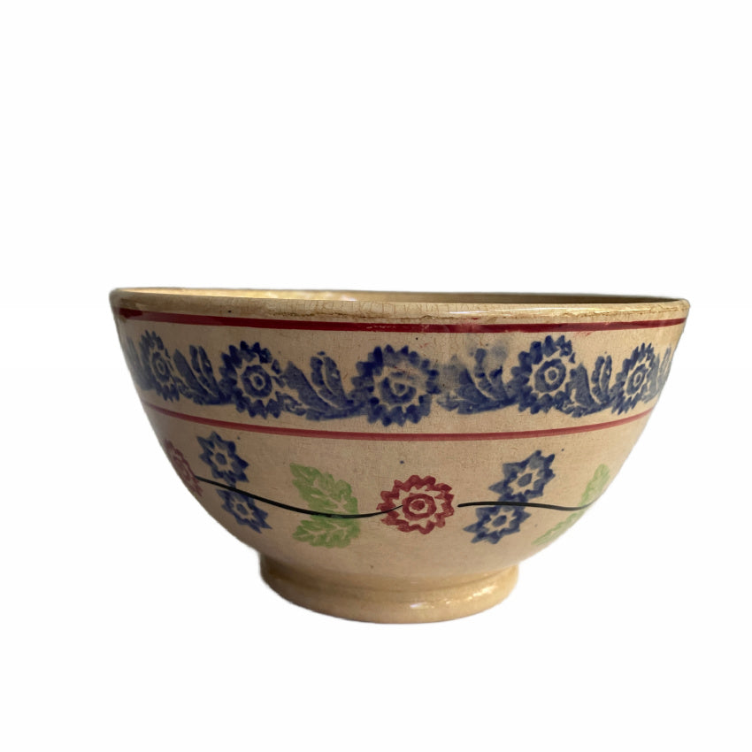 Antique Staffordshire Hand Painted & Stick Spatter Sponge Decorated Bowl Garlands