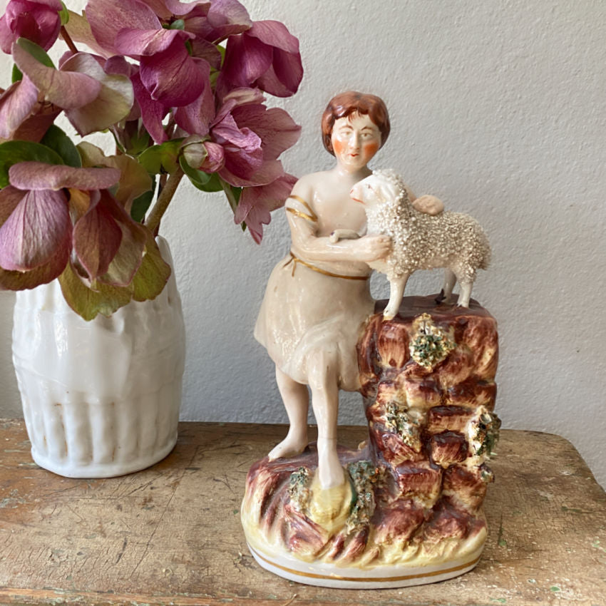 Antique Staffordshire John the Baptist and Lamb of God Figure