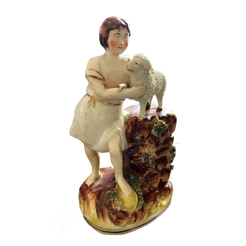 Antique Staffordshire John the Baptist and Lamb of God Figure