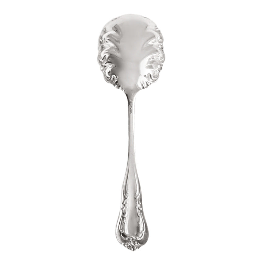 Antique Sterling Silver Berry Spoon with Ornate Rococo Scroll Design