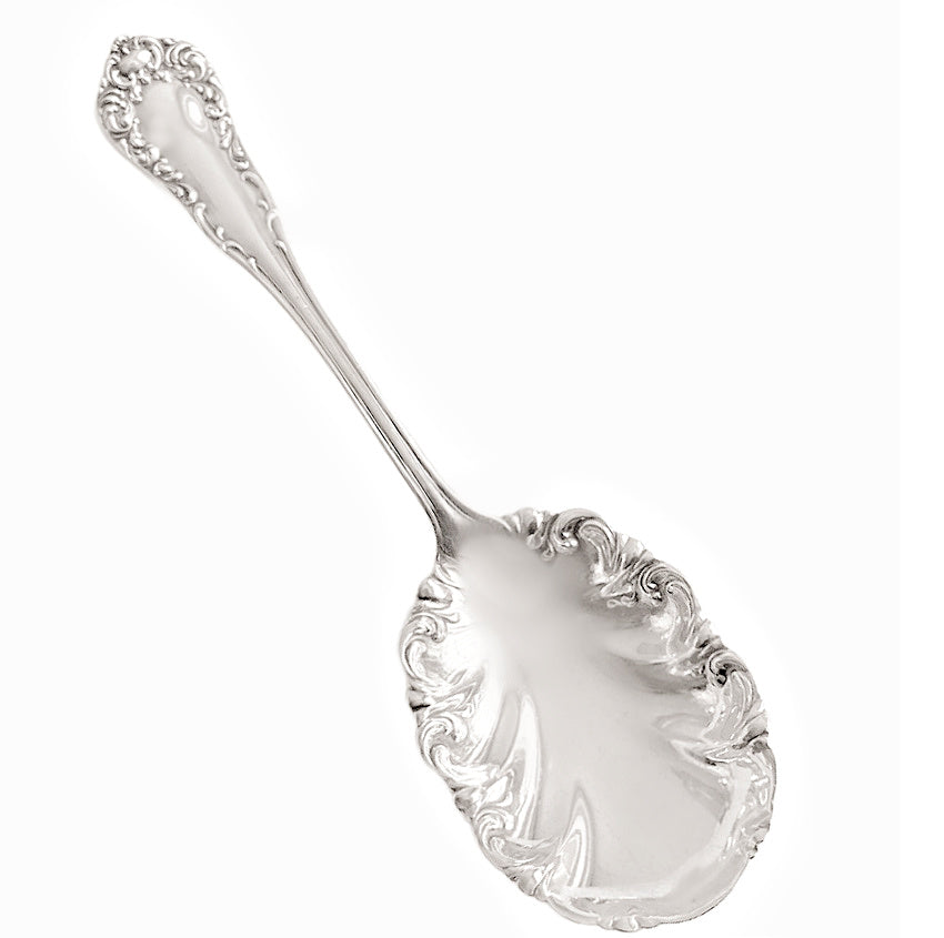 Antique Sterling Silver Berry Spoon with Ornate Rococo Scroll Design