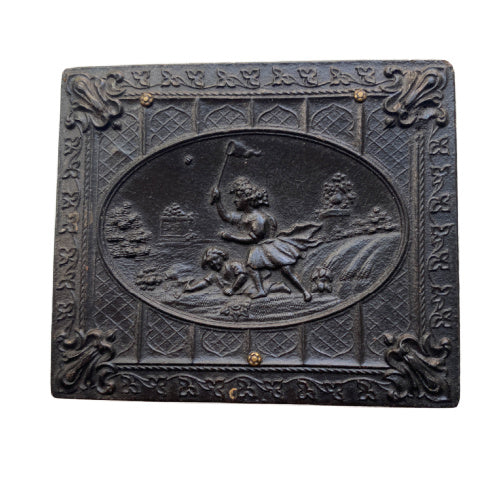 Antique Union case featuring girls catching butterflies, a floral basket, and two delicate portraits inside. Rare and romantic 19th-century collectible.