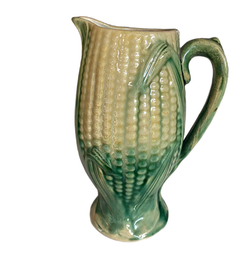 Antique Victorian Majolica Corn Pitcher
