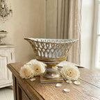 Antique Vieux Paris openwork porcelain basket with gilding with garden roses