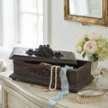 Antique 19th century Black Forest carved glove or jewelry box styled on a french dresser with roses, silver bursh and pearls