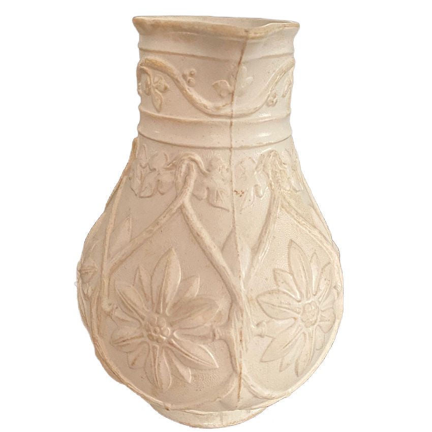 English Gothic revival relief molded pitcher textured stippled surface collectible